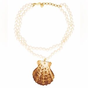 Brinker + Eliza Revolve Monaco Double Strand Pearl Necklace Shell Pendant New